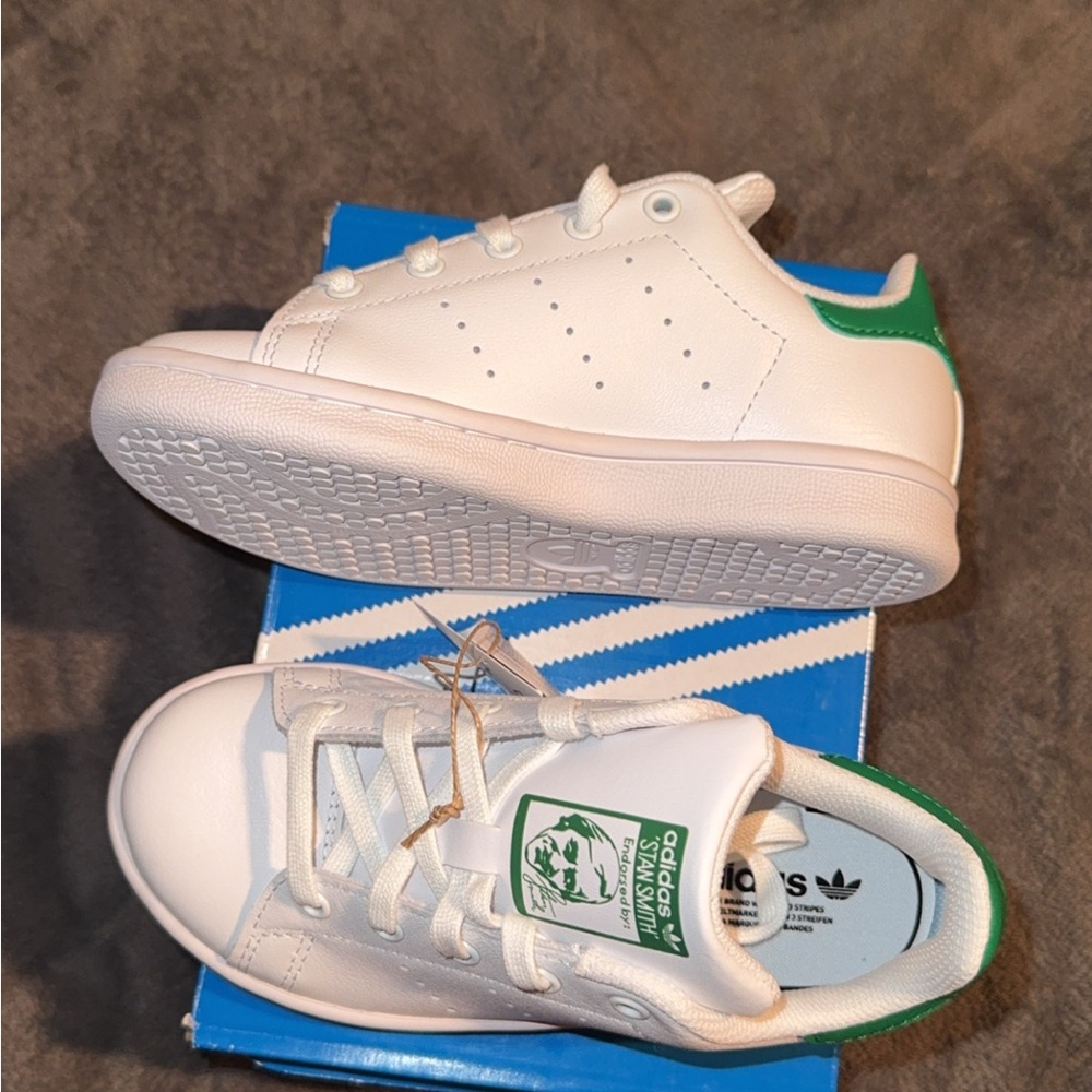 Adidas Kids' Stan Smith White Sneakers with Green Accents